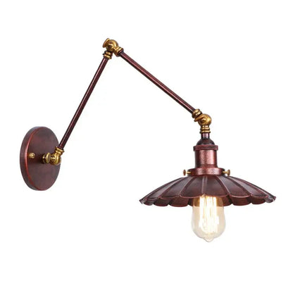 Industrial rustic antique brass and dark bronze wall sconce with adjustable fluted petal shade for decorbites industrial rustic decor
