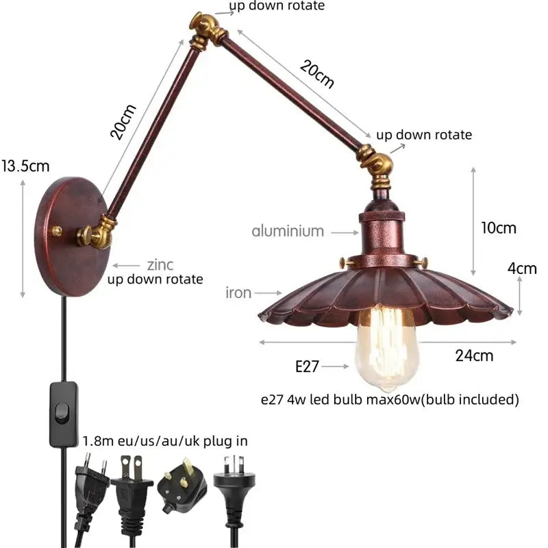 Industrial rustic antique brass and dark bronze wall sconce with adjustable zinc and iron arms and fluted shade for decorbites industrial rustic bedroom light