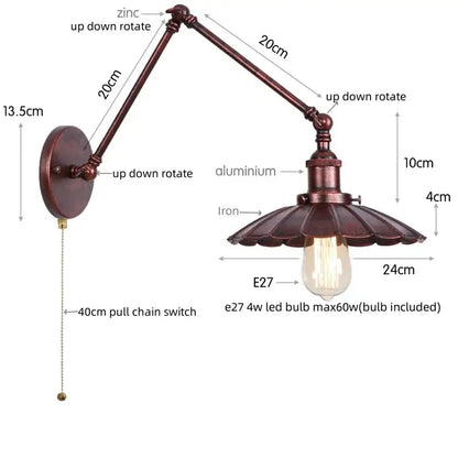 Industrial rustic antique brass and dark bronze wall sconce with adjustable bronze finish fluted iron shade and zinc arms decorbites industrial rustic led