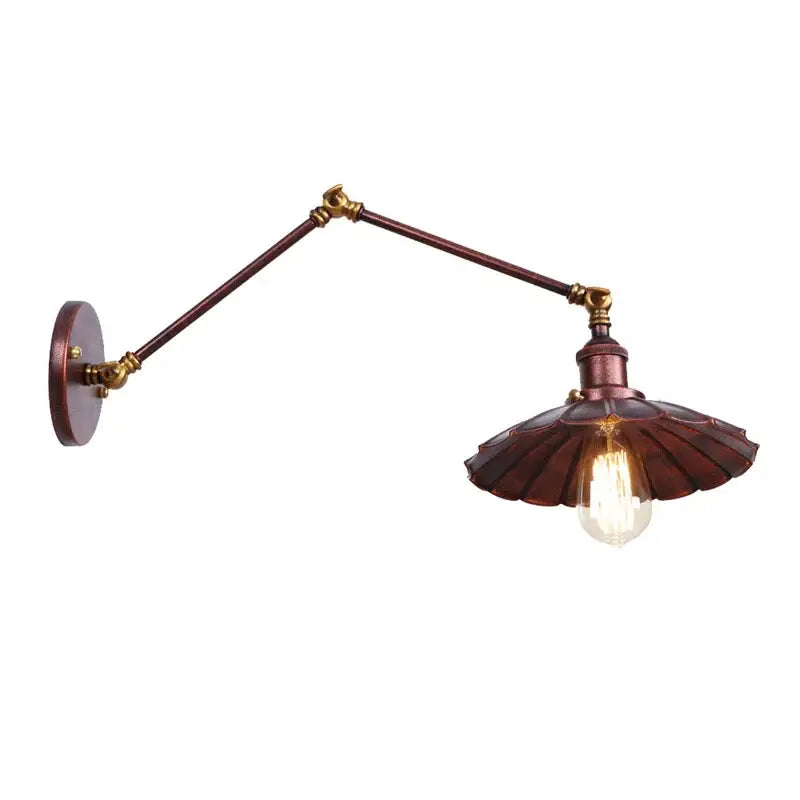 Industrial rustic antique brass wall sconce with dark bronze fluted metal shade for bedroom decorbites industrial rustic light