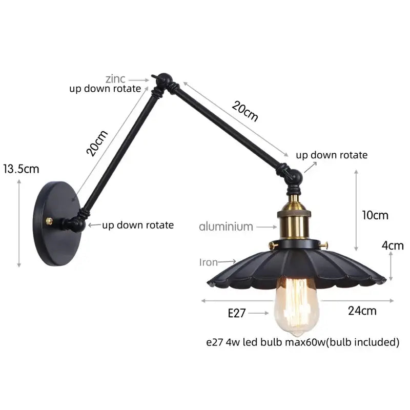 Industrial rustic antique brass and dark bronze wall sconce with black zinc adjustable arm and iron scalloped shade decorbites industrial rustic