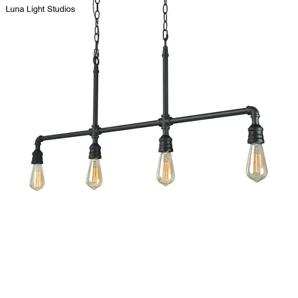 Decorbites rustic black 4-head metal linear piped pendant chandelier with exposed filament bulbs for living room 220v-240v