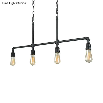 Decorbites rustic black 4-head metal linear piped pendant chandelier with exposed filament bulbs for living room 220v-240v