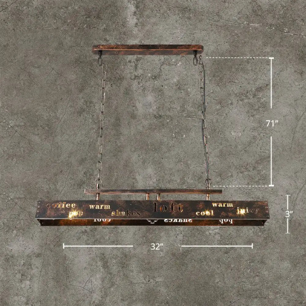 Industrial-style 4-light prism island pendant light fixture with metal shade in weathered bronze for restaurant decor