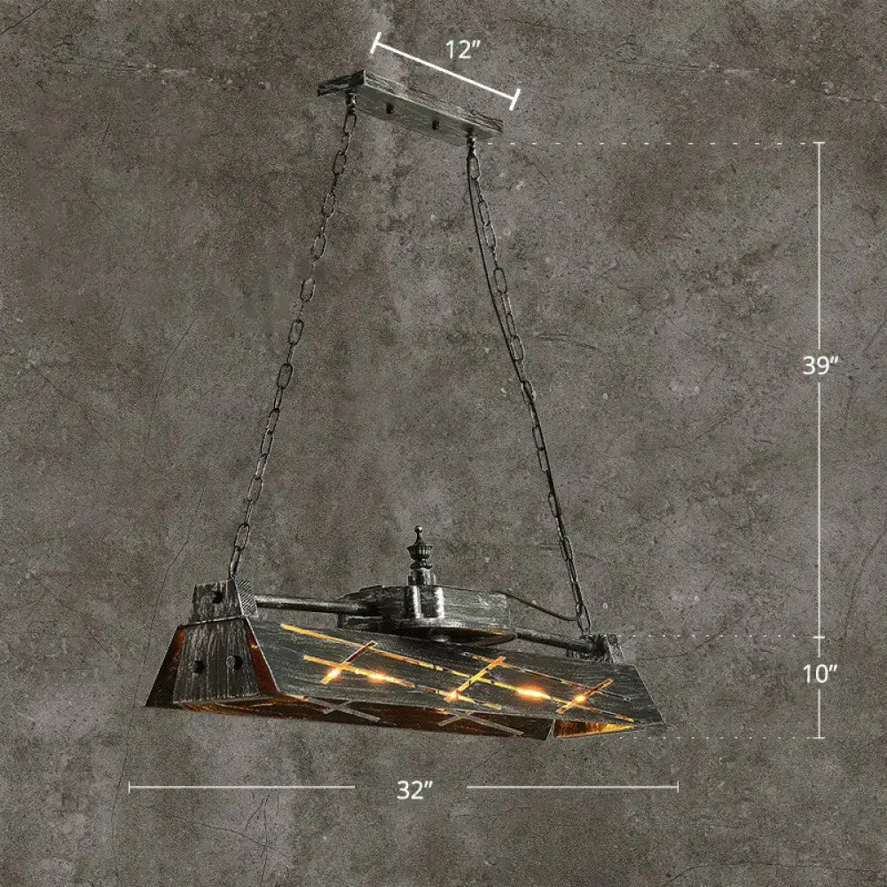 DecorBites™ metal shade 4-light prism pendant light fixture with dark weathered metal frame and amber glass shade for restaurant decor