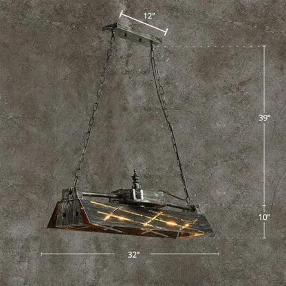 DecorBites™ metal shade 4-light prism pendant light fixture with dark weathered metal frame and amber glass shade for restaurant decor