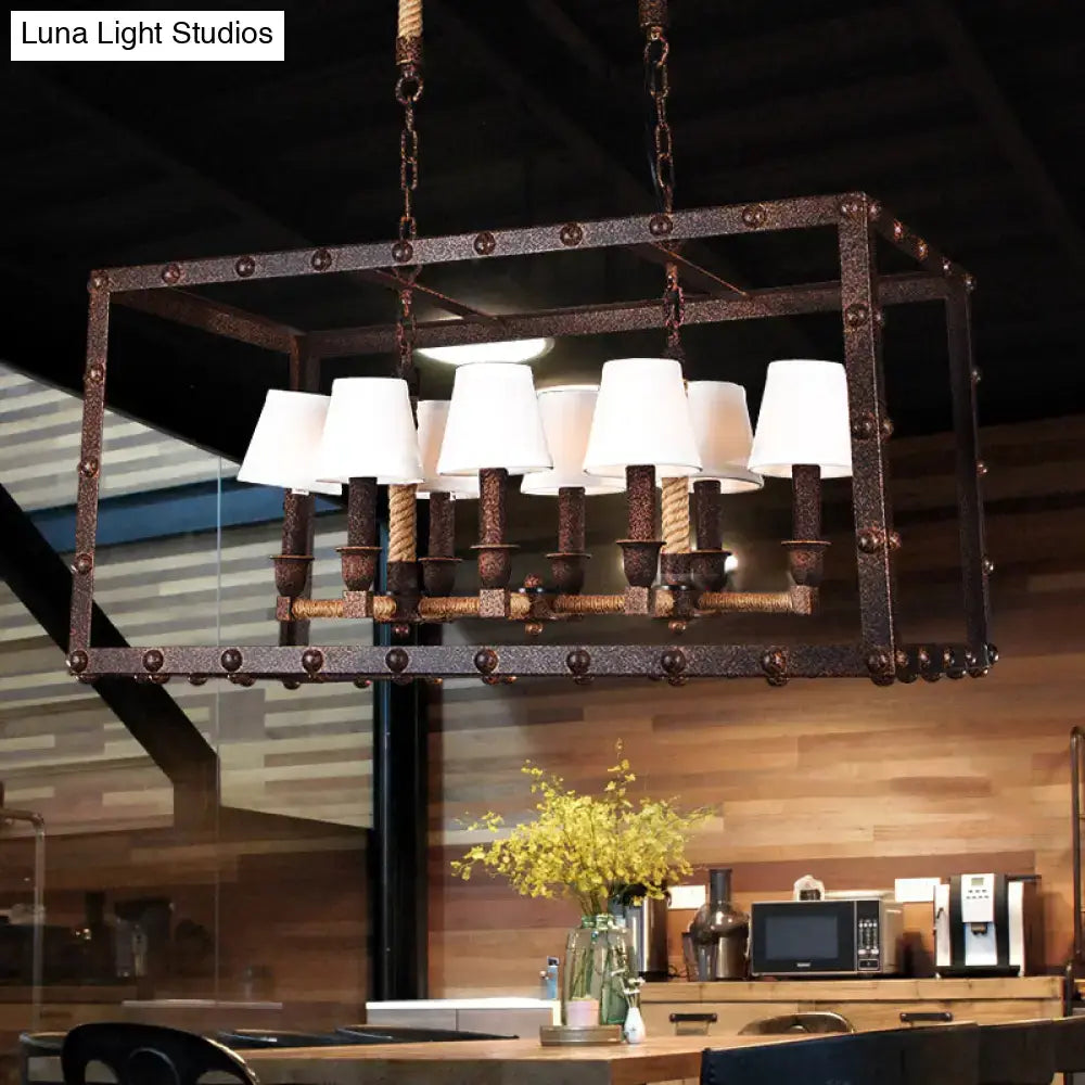 Industrial rustic rope 8-light chandelier with wrought iron frame brown finish traditional fabric barrel for dining room 220v-240v