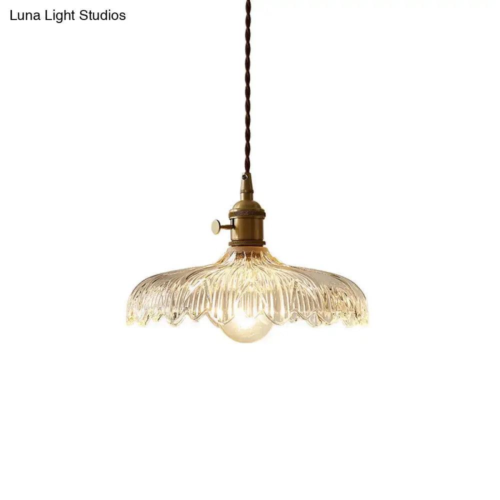 DecorBites scalloped edge glass pendant ceiling light with textured translucent shade and antique brass fixture for restaurants