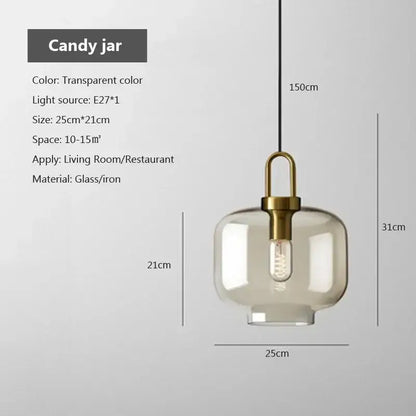 Industrial glass pendant light with transparent glass shade and brass iron fixture for modern living room decorbites industrial glass