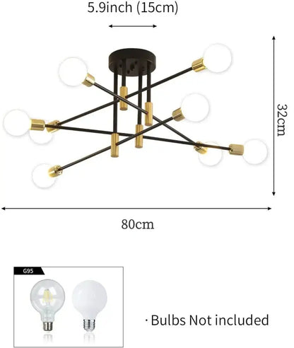 Modern black and gold industrial sputnik chandelier with six spherical glass bulbs for kitchen lighting by decorbites industrial