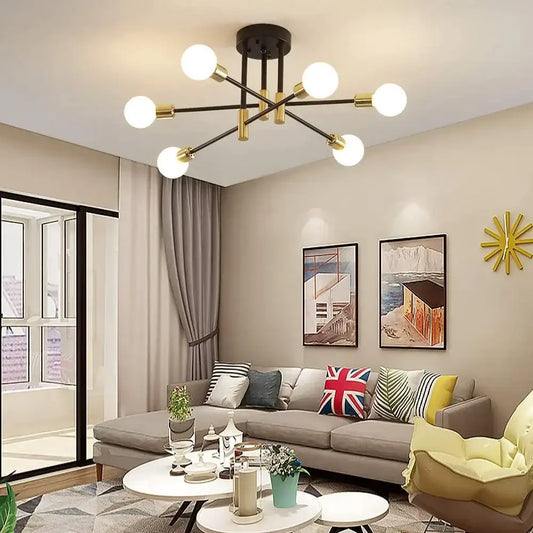 Modern black and gold decorbites industrial sputnik chandelier with six spherical bulbs for kitchen lighting fixture