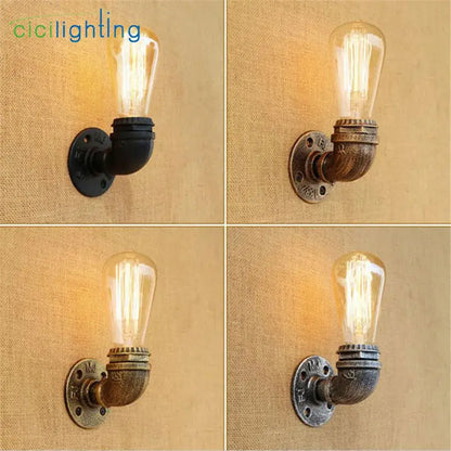 Industrial steampunk loft pipe wall lamp with vintage edison bulb and black aged brass pipe fittings for bedroom decorbites