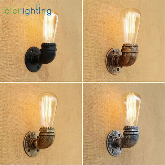 Industrial steampunk loft pipe wall lamp with vintage edison bulb and black aged brass pipe fittings for bedroom decorbites
