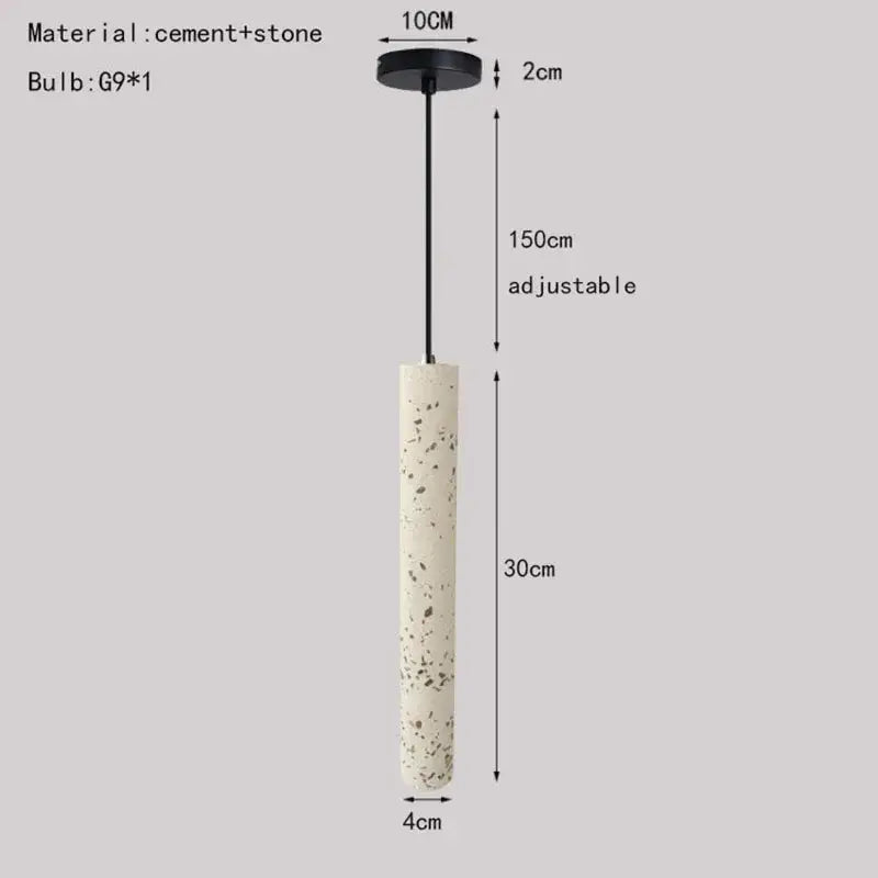 Minimalist pendant lamp with speckled beige cement and stone body, black metal mount, from decorbites industrial stone led