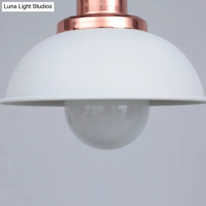 DecorBites™ industrial style white dome ceiling light fixture with rose gold metal and frosted glass bulb