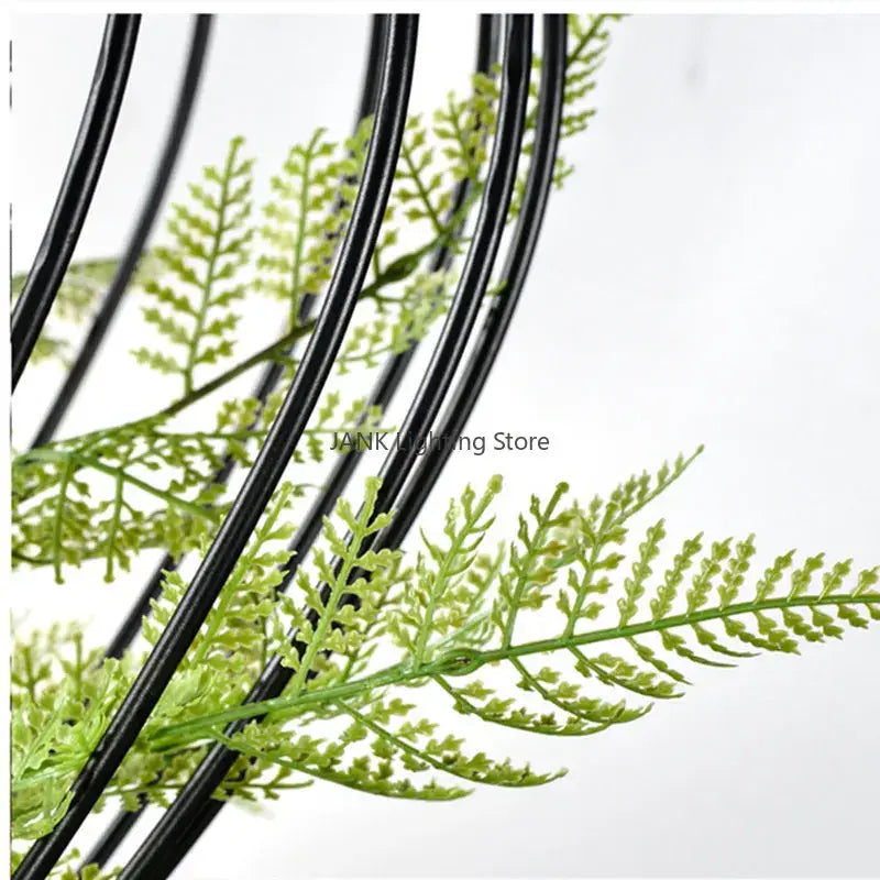Industrial style planting black iron pendant lamp featuring faux green fern foliage with delicate feathery fronds decorbites industrial style decor