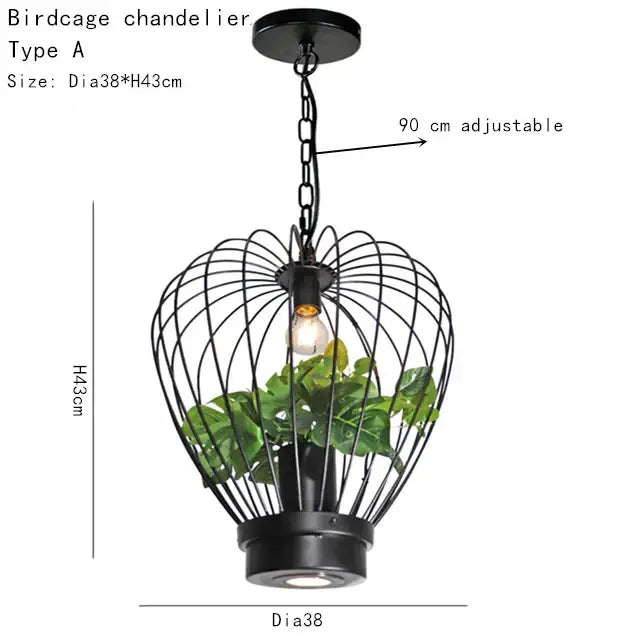 Black wrought iron pendant lamp with adjustable chain and integrated plant holder for industrial style planting decorbites decor