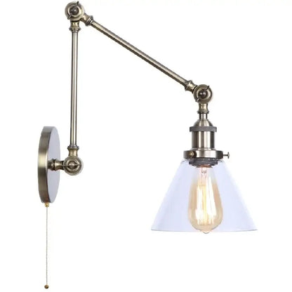 Vintage-style industrial swing arm loft lamp in antique brass with adjustable arm and exposed filament bulb for bedroom decorbites industrial swing