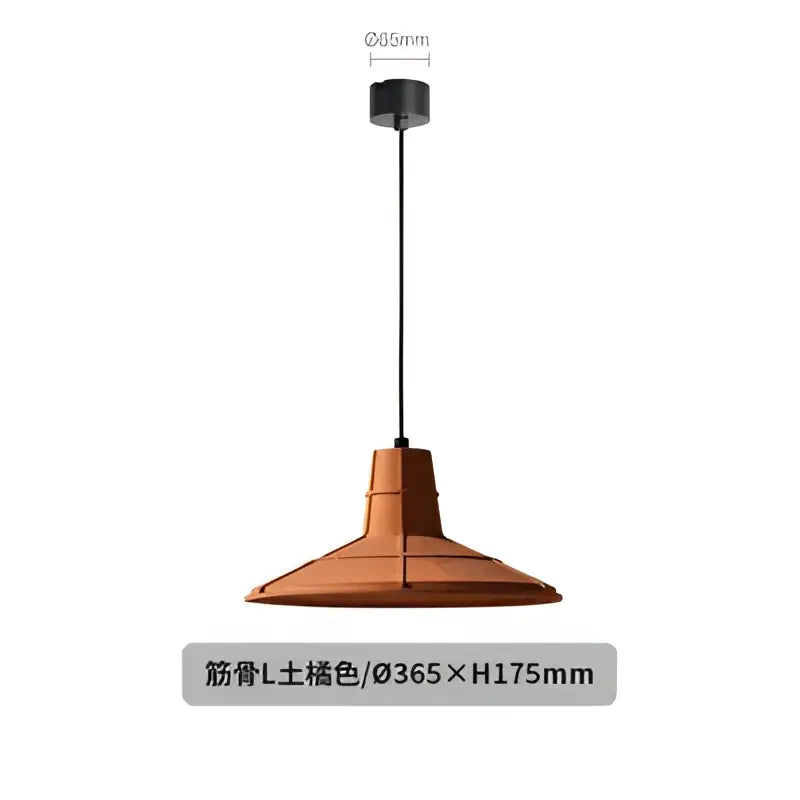 Industrial terracotta cement pendant lamp with a conical flared shade and black ceiling mount for dining room decorbites cement pendant