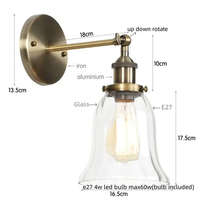 Antique brass wall sconce with clear glass bell shade and exposed edison bulb for decorbites industrial vintage led lighting