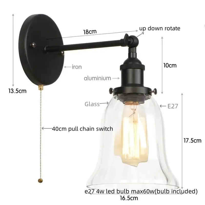 Industrial vintage antique brass wall sconce with black iron and aluminum frame and clear glass bell shade decorbites industrial vintage led
