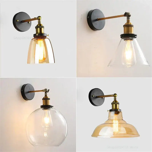 Industrial vintage black and brass wall sconce with glass shades for decorbites industrial vintage loft lighting decor
