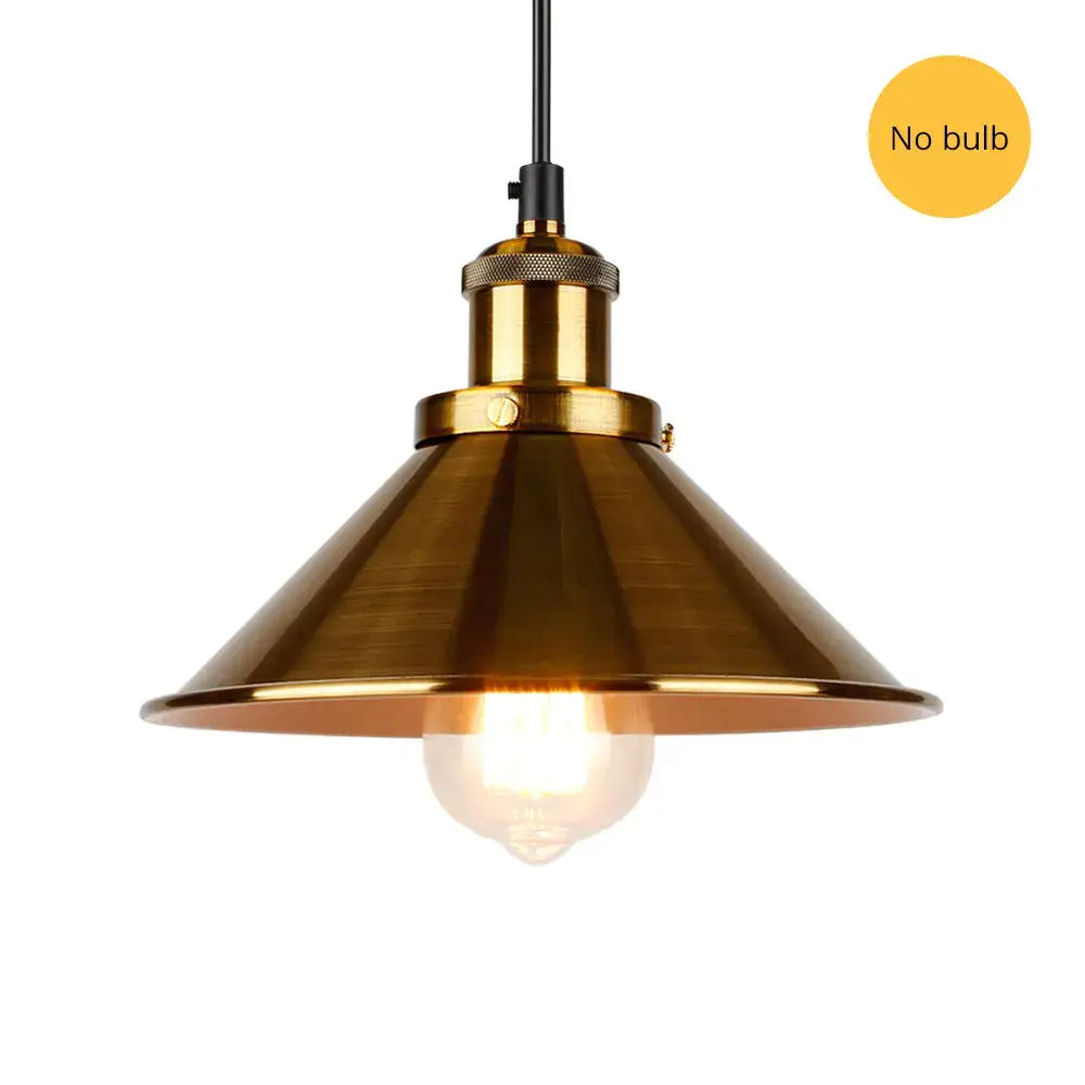 Brass-finished industrial vintage pendant light with conical shade and exposed Edison bulb for dining room decorbites chandelier