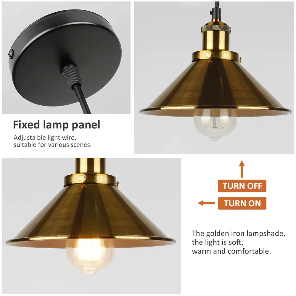Golden iron lampshade pendant light with warm soft glow for decorbites industrial vintage chandelier dining room use