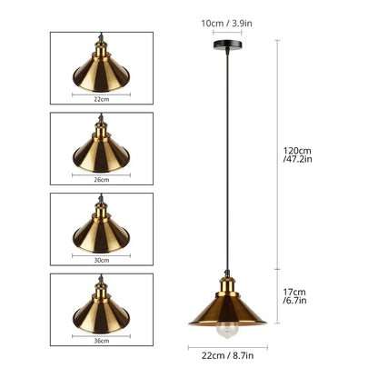 Brass-colored conical pendant light with black cord and ceiling mount for decorbites industrial vintage dining room decorbites industrial vintage pendant light
