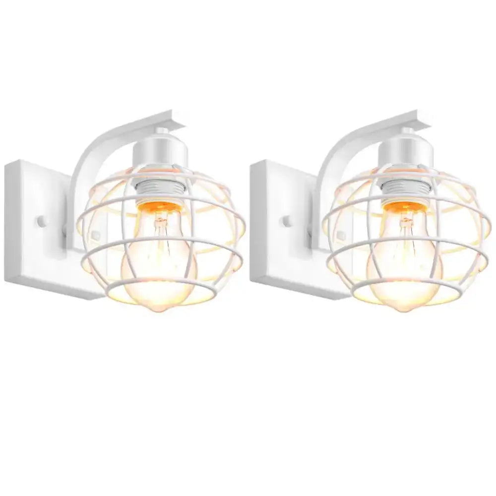 White metal iron cage wall light with exposed filament bulbs industrial vintage black decorbites bedroom sconce