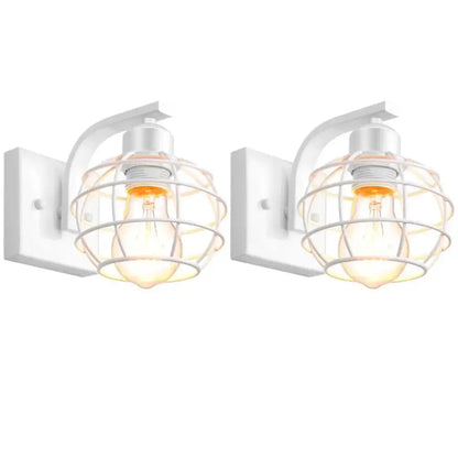 White metal iron cage wall light with exposed filament bulbs industrial vintage black decorbites bedroom sconce