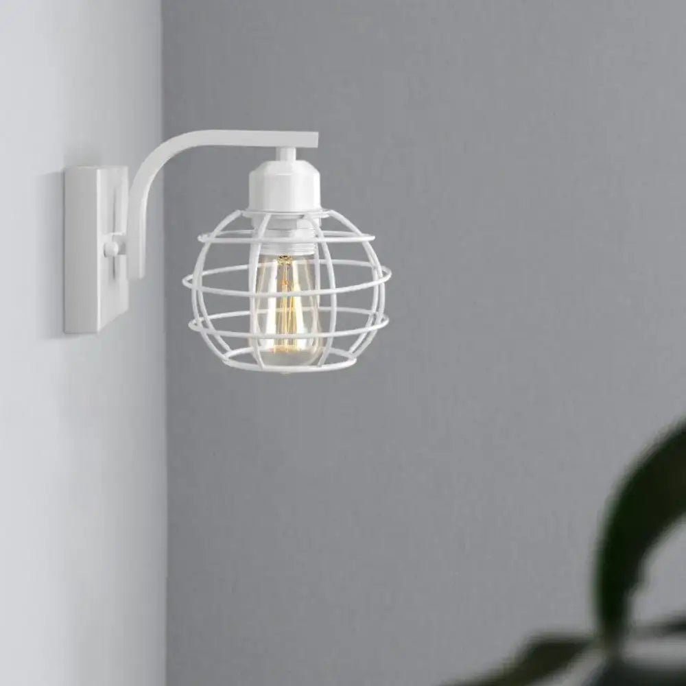 White metal iron cage wall light with vintage bulb for bedroom decorbites industrial vintage style sconce