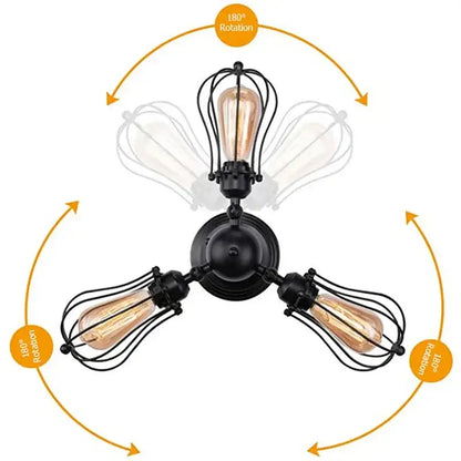 Black wrought iron three-light industrial vintage ceiling light with exposed filament bulbs for dining room decorbites industrial vintage