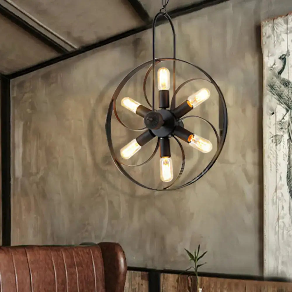 DecorBites™ vintage black metal island light with six glowing Edison bulbs 18 inch fixture for dining room