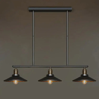 Decorbites vintage metal pendant light with three black cone shades and exposed bulb base for 220v-240v or 110v-120v use