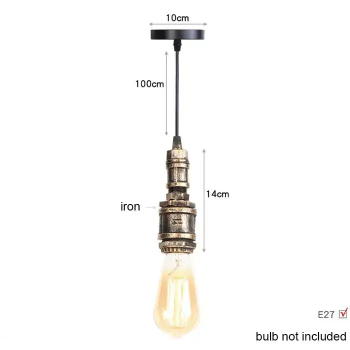 Industrial vintage brass and black pipe pendant light fixture with exposed wiring and vintage edison bulb for kitchen use
