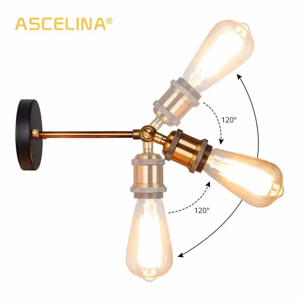 Brass industrial vintage wall sconce with three adjustable edison bulbs for bedroom decorbites industrial vintage style