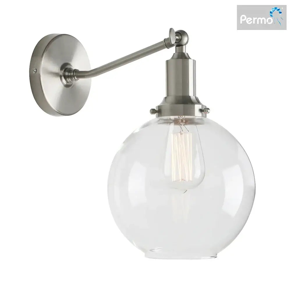 Industrial vintage wall sconce with stainless steel and clear glass globe featuring exposed filament bulb for decorbites industrial vintage