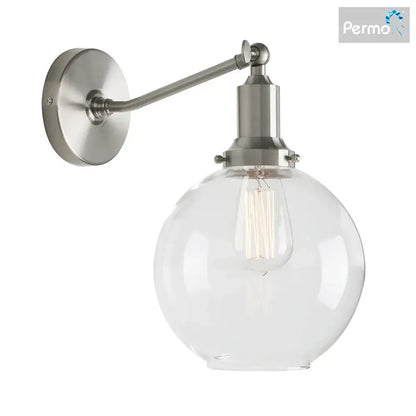 Industrial vintage wall sconce with stainless steel and clear glass globe featuring exposed filament bulb for decorbites industrial vintage