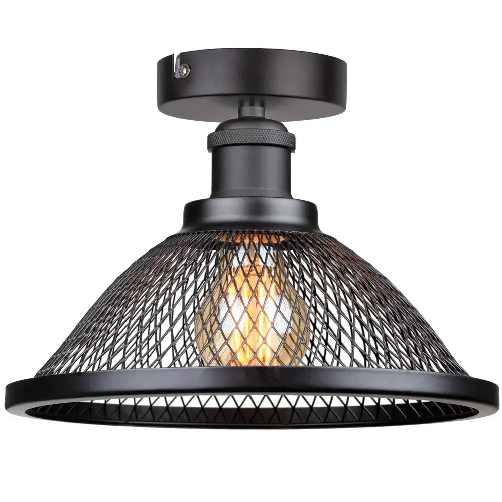 Black metal industrial vintage cage ceiling light with mesh shade and exposed filament bulb for kitchen decorbites industrial vintage