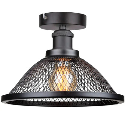 Black metal industrial vintage cage ceiling light with mesh shade and exposed filament bulb for kitchen decorbites industrial vintage