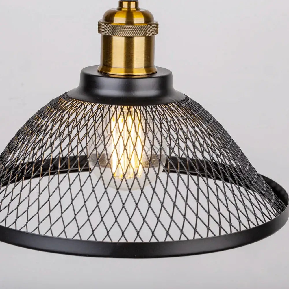 Industrial vintage cage ceiling light with black mesh shade and brass-finished top perfect for decorbites industrial vintage decor