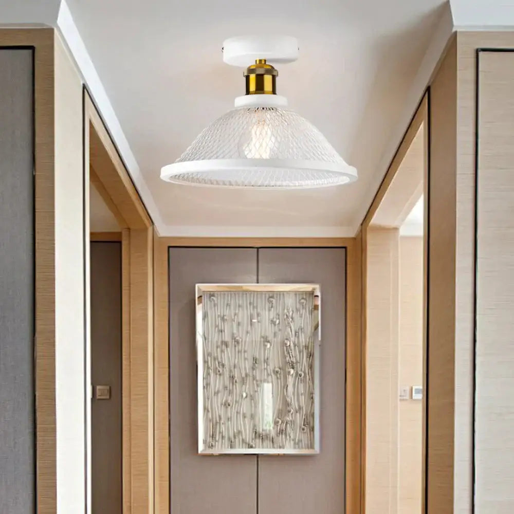 White textured glass pendant ceiling light with brass-finished metal base in decorbites industrial vintage cage style