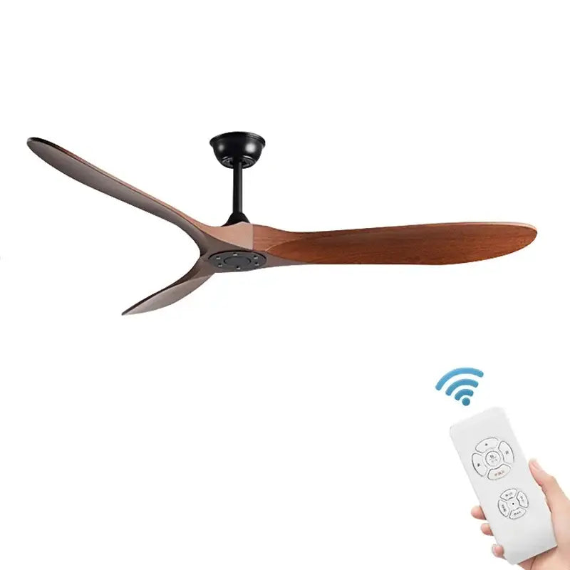 Modern ceiling fan with three dark brown wooden blades and black hub by decorbites industrial vintage for living room decor