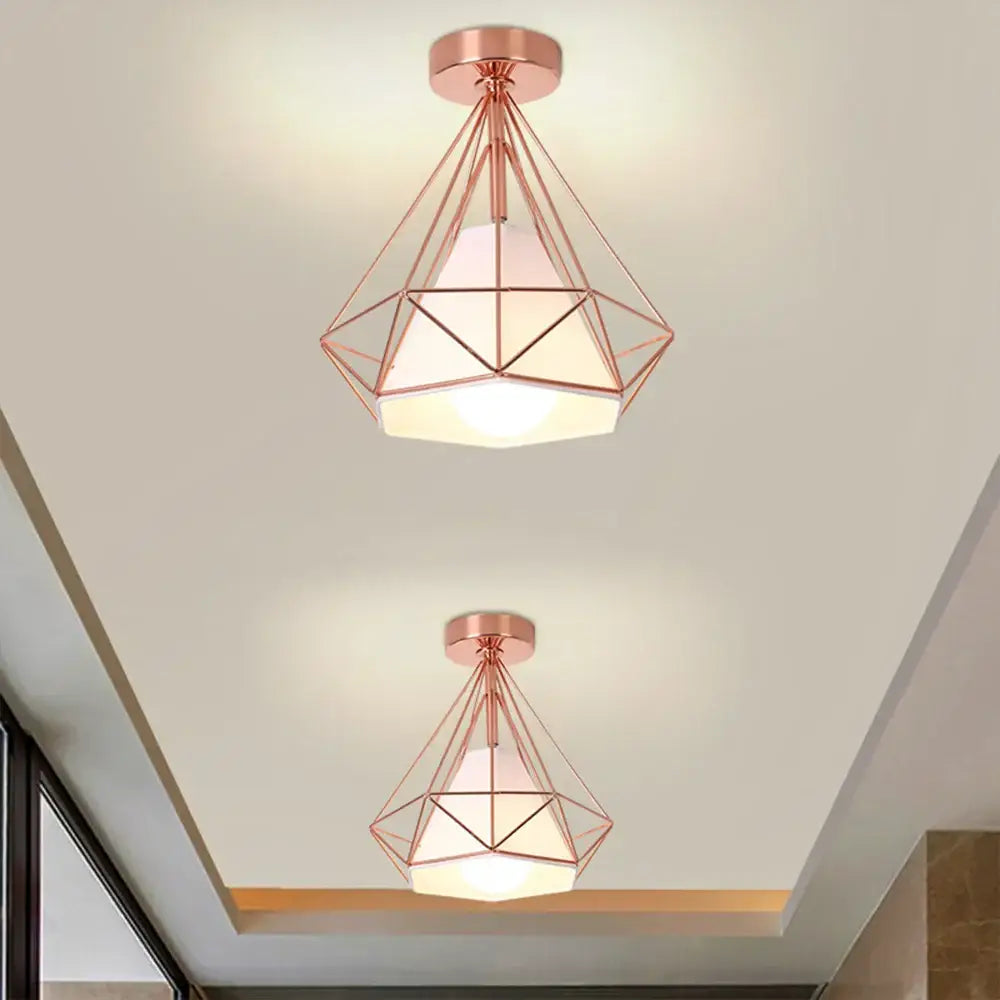 Rose gold geometric pendant ceiling light with white frosted glass shade decorbites industrial vintage ceiling light