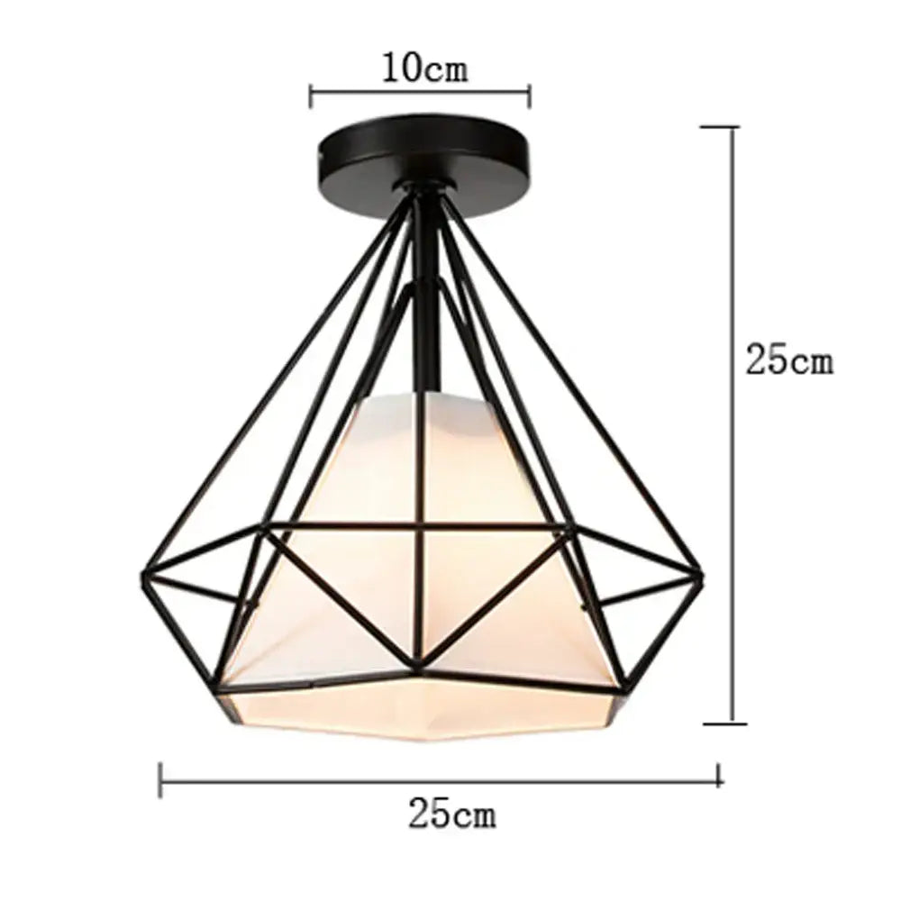Black metal ceiling light with diamond-shaped frame and frosted glass shade for decorbites industrial vintage ceiling design