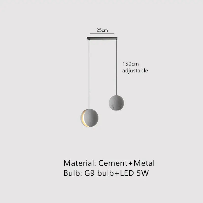 Modern minimalist industrial vintage cement pendant lamp with two spherical shades and warm led light for kitchen decorbites