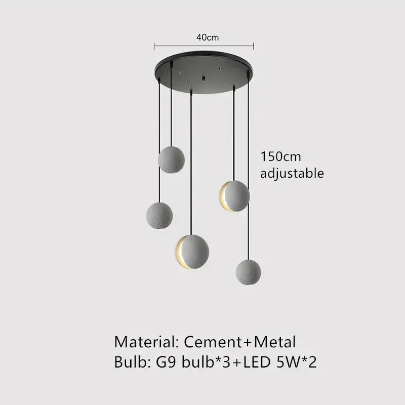 Modern minimalist pendant lamp with five matte gray spherical shades and mixed g9 and led lights for kitchen decorbites industrial vintage cement style