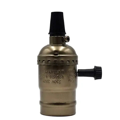 Antique brass-colored lamp base with black ribbed top and side switch for decorbites industrial vintage chain lighting