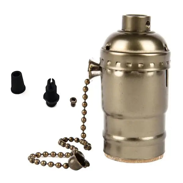 Antique brass-finished lamp base pull chain with matching ball-chain and decorative cap for decorbites industrial vintage style